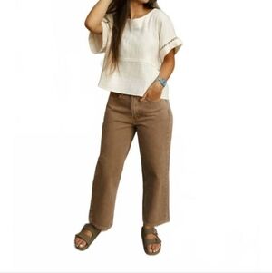 NWT‎ MIOU MUSE Pants Small Washed Color Mocha High-rise Cropped Straight Leg